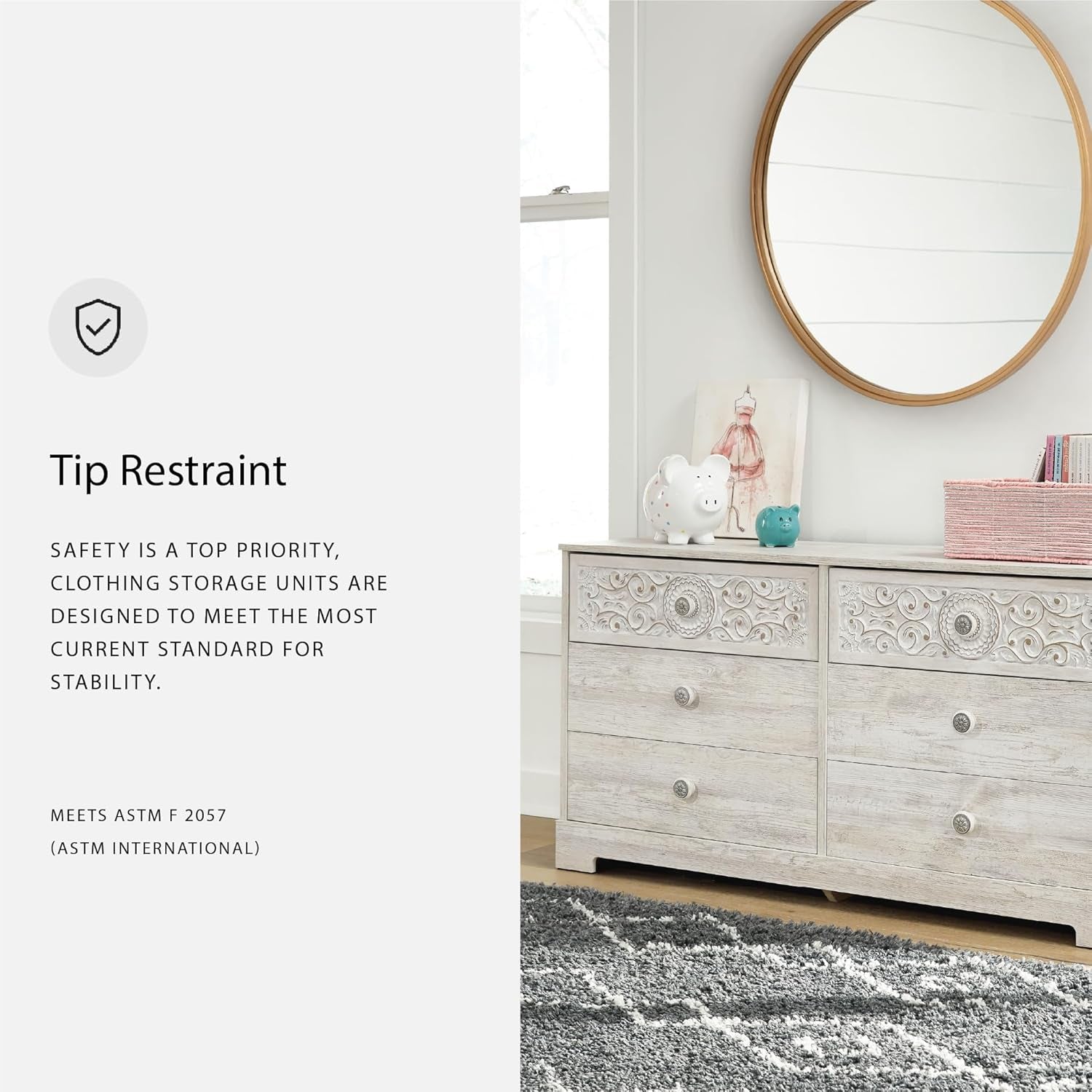 Paxberry Boho Dresser by Signature Design by Ashley in Whitewash Finish