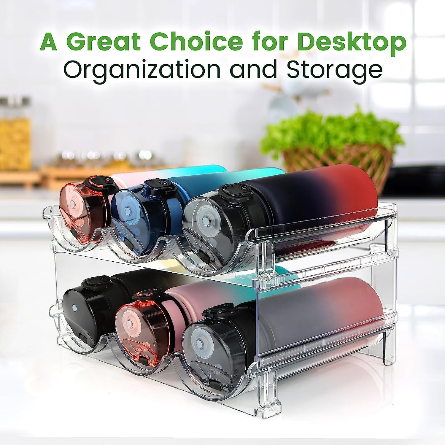 Spospo Water Bottle Organizer Set - Stackable Storage Racks for Cabinets, Fridges, and Pantries - 2-Pack Tumbler Holders