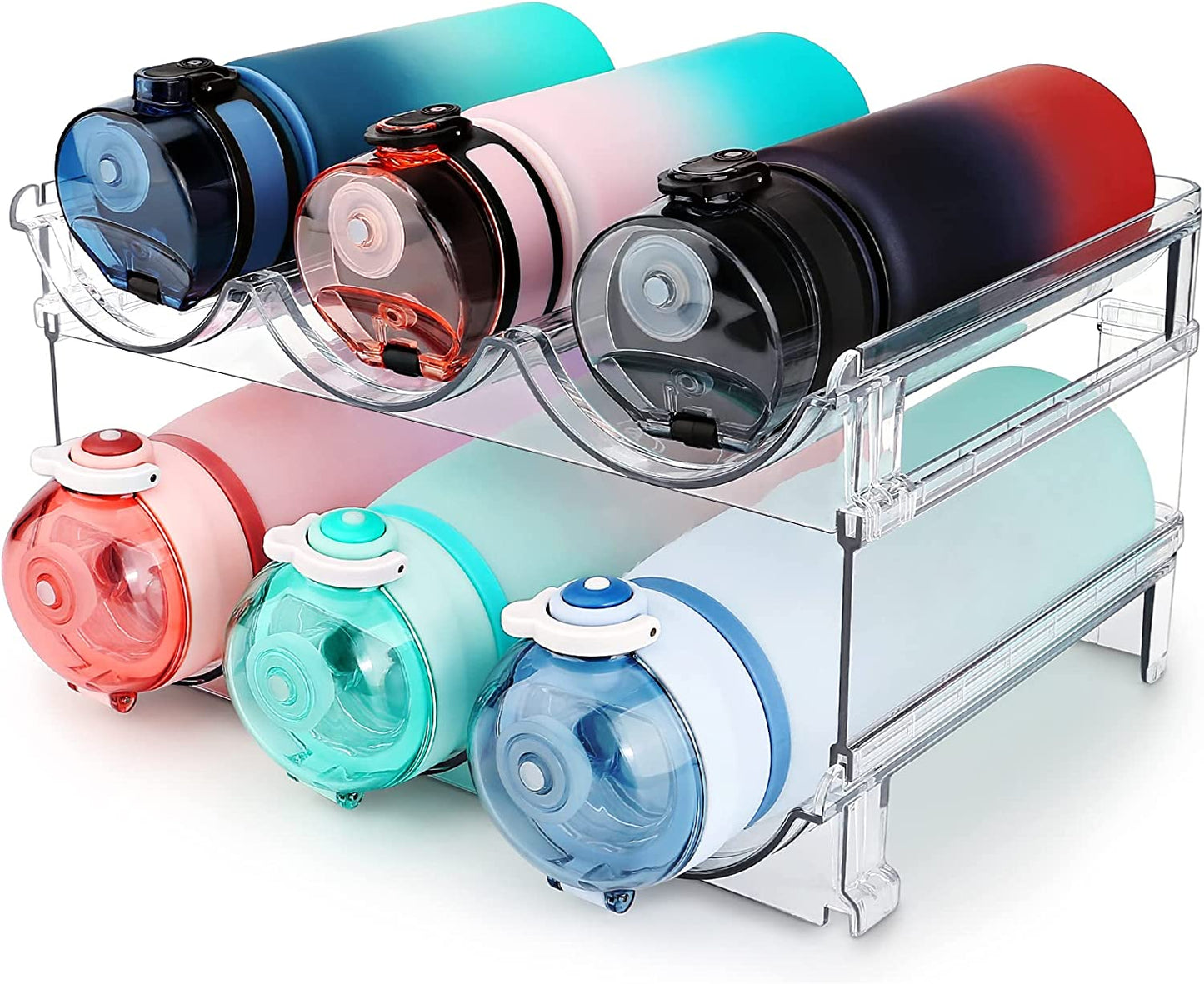 Spospo Water Bottle Organizer Set - Stackable Storage Racks for Cabinets, Fridges, and Pantries - 2-Pack Tumbler Holders