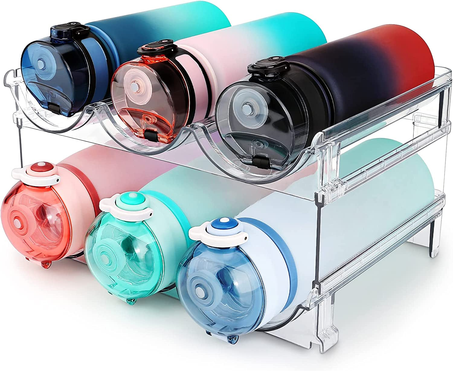 Spospo Water Bottle Organizer Set - Stackable Storage Racks for Cabinets, Fridges, and Pantries - 2-Pack Tumbler Holders