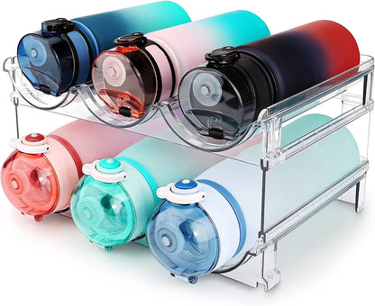 Spospo Water Bottle Organizer Set - Stackable Storage Racks for Cabinets, Fridges, and Pantries - 2-Pack Tumbler Holders