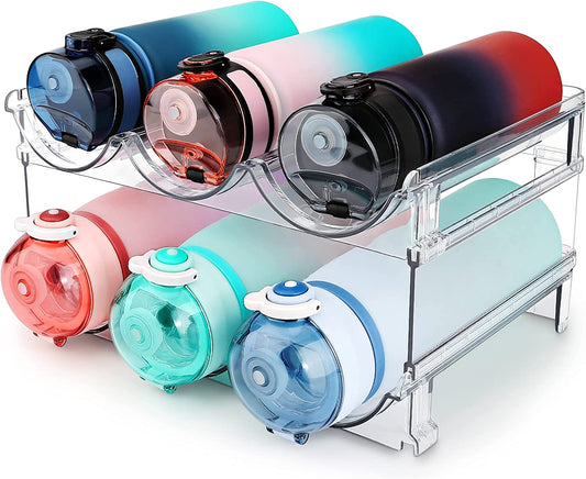 Spospo Water Bottle Organizer Set - Stackable Storage Racks for Cabinets, Fridges, and Pantries - 2-Pack Tumbler Holders