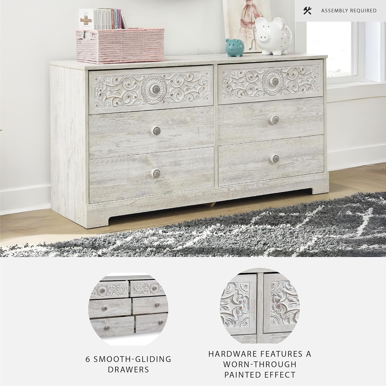 Paxberry Boho Dresser by Signature Design by Ashley in Whitewash Finish