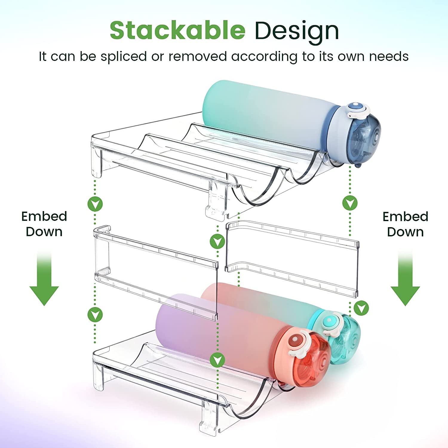 Spospo Water Bottle Organizer Set - Stackable Storage Racks for Cabinets, Fridges, and Pantries - 2-Pack Tumbler Holders